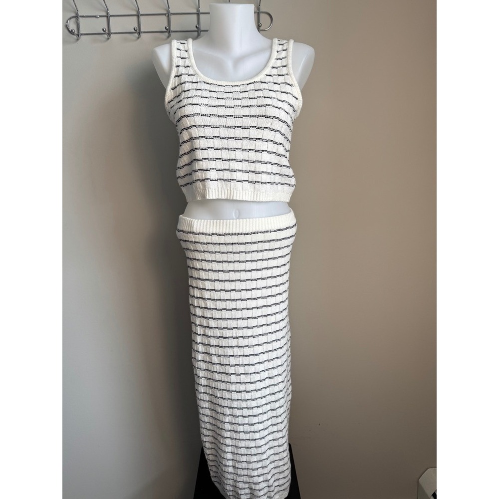Freshman 1996 Knit Crop Top and Maxi Skirt 2 Piece Set White Black Striped Small